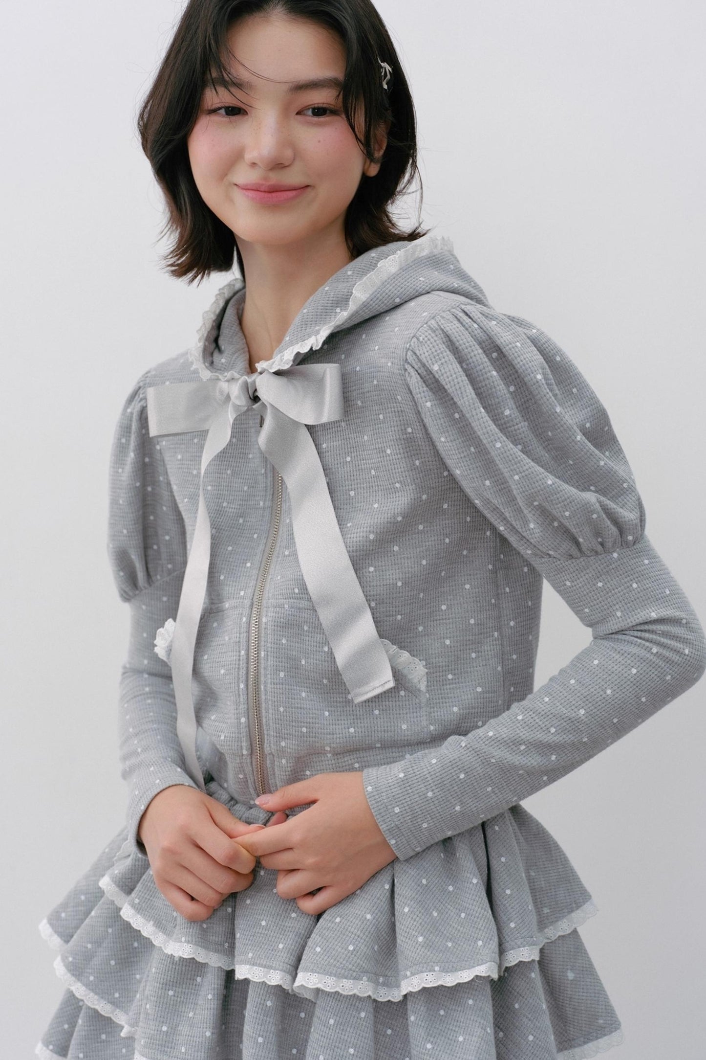 Hooded Polka Dot Tracksuit Skirt Set-Up