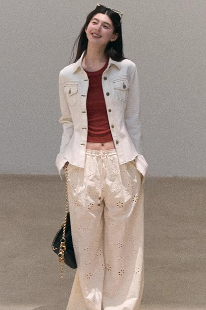 Contrast Embroidered Ruched Top