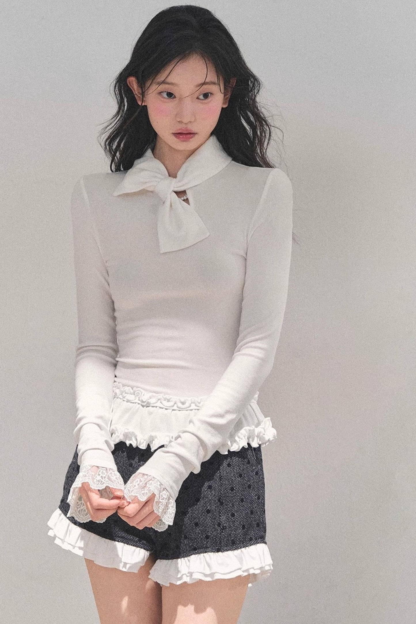 Ruffled Lace Bow Top