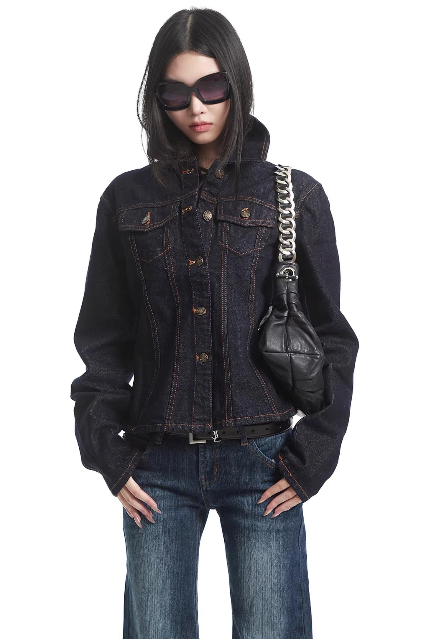 American Retro Long-Sleeve Denim Top