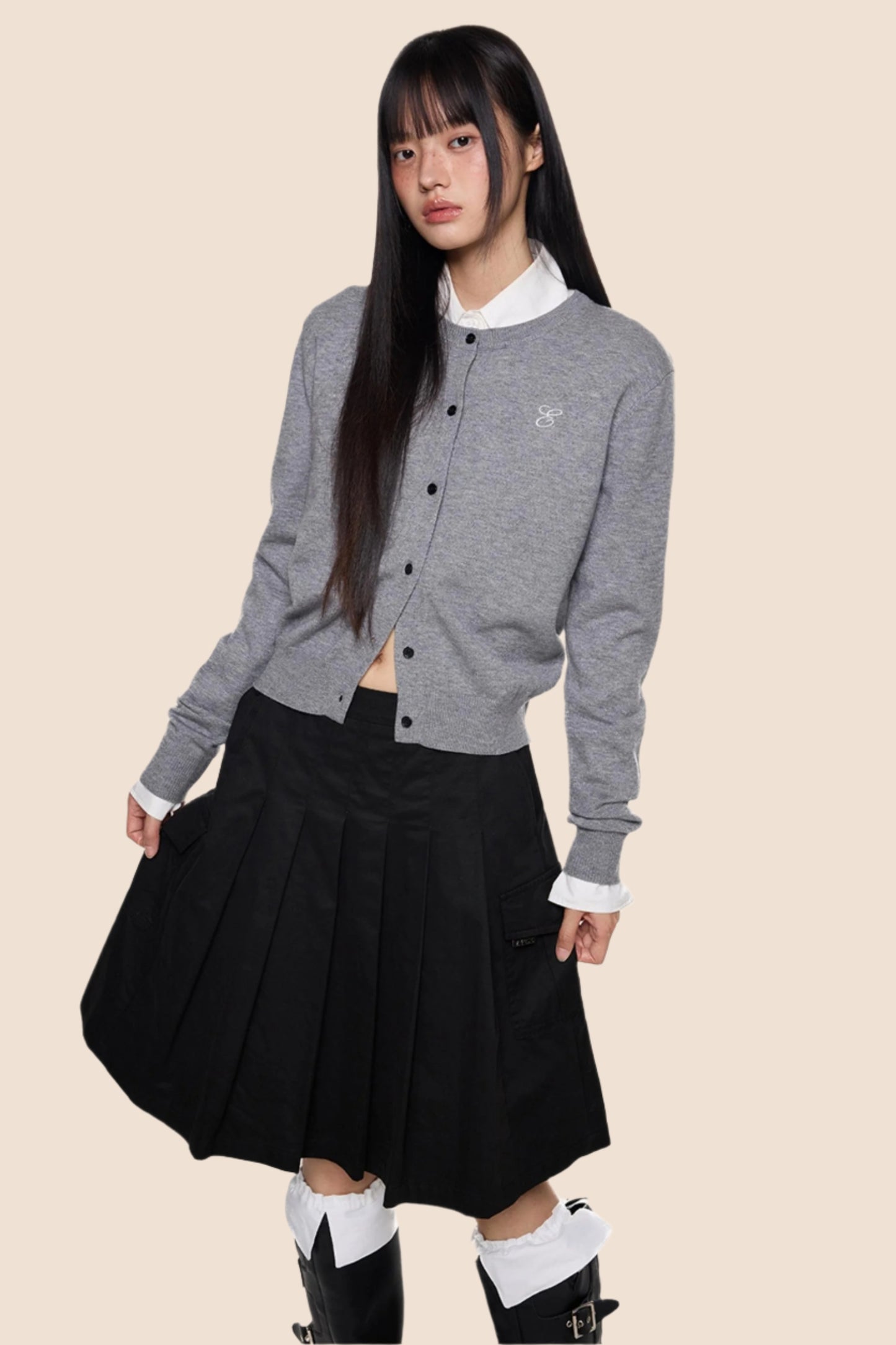 Embroidered Cropped Knit Sweater Cardigan