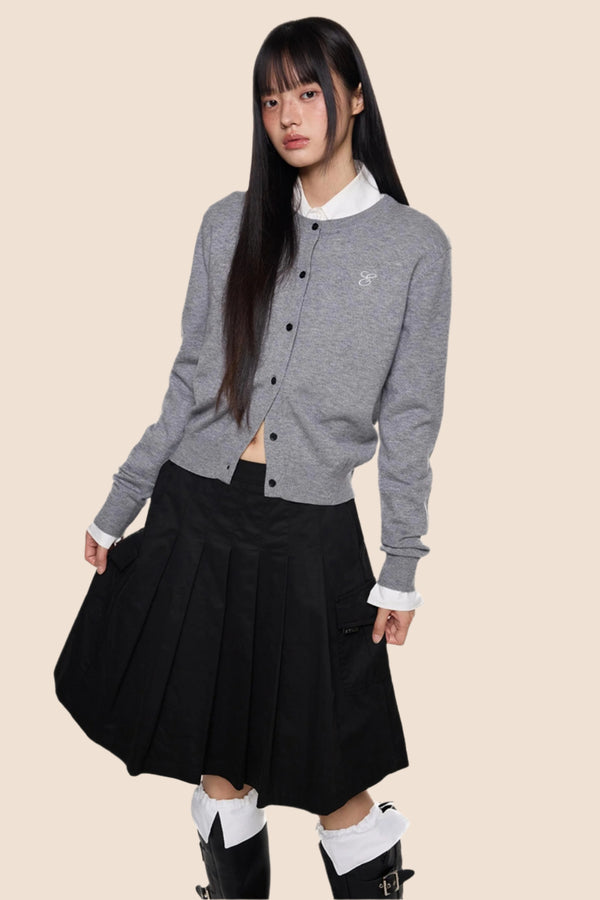 Embroidered Cropped Knit Sweater Cardigan