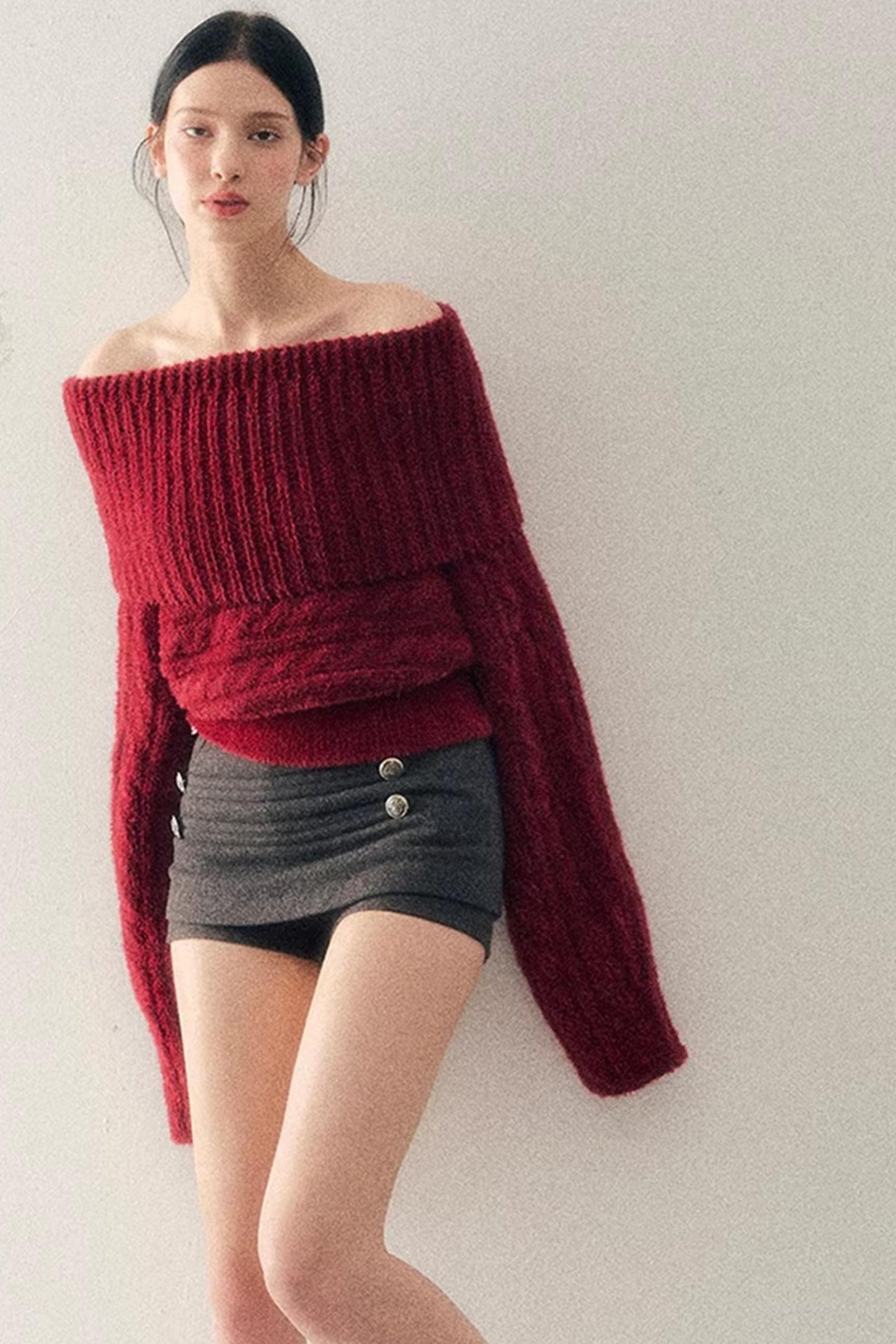 Off-Shoulder Cable Knit Sweater