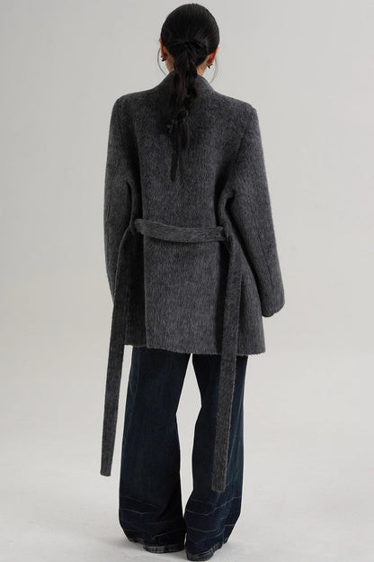 Elegant Gray-Blue Wool Coat