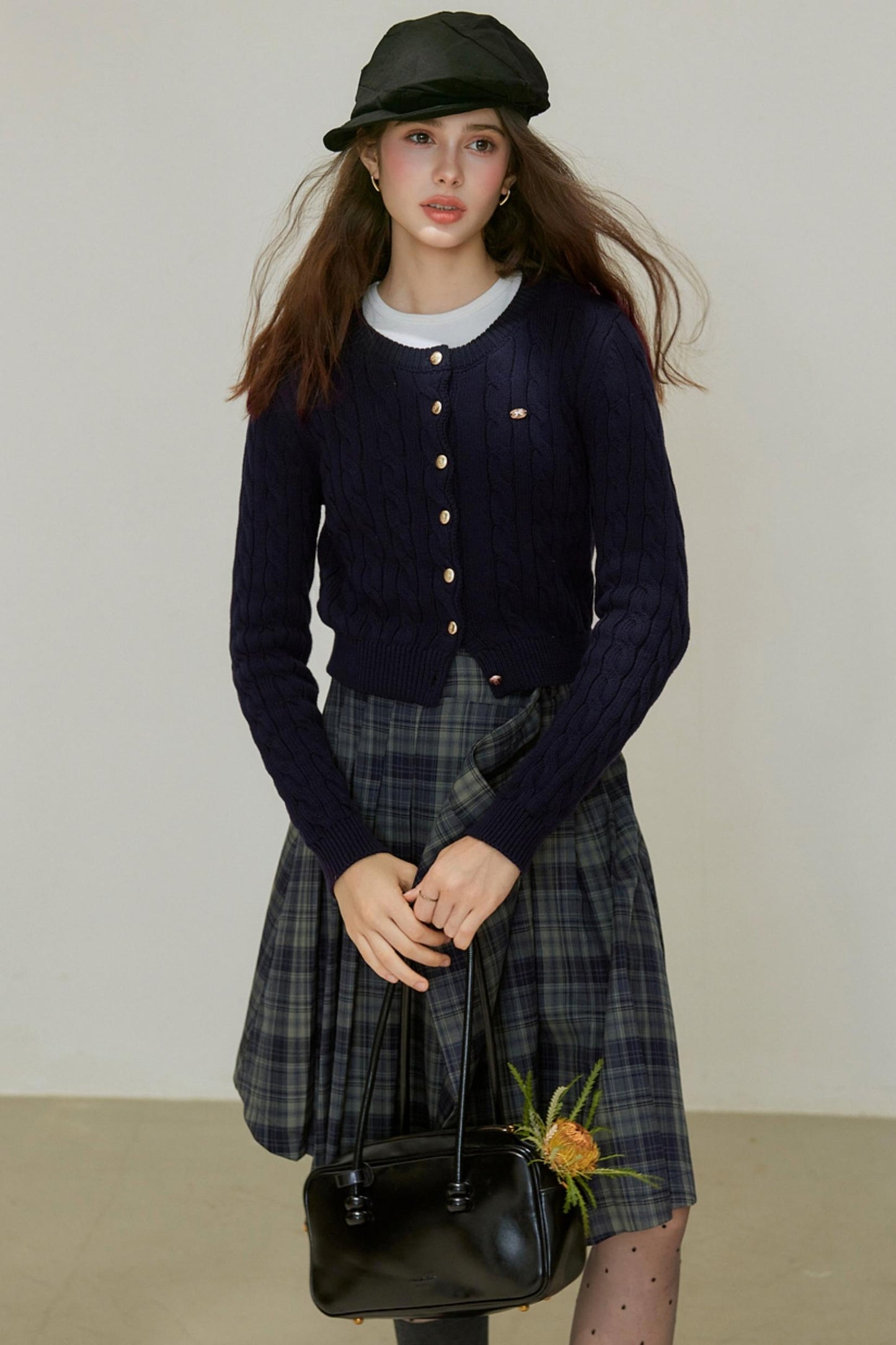 Crew-Neck Knitted Cardigan