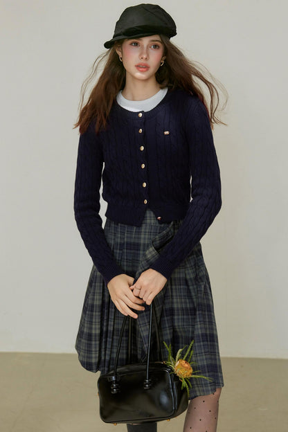 Crew-Neck Knitted Cardigan