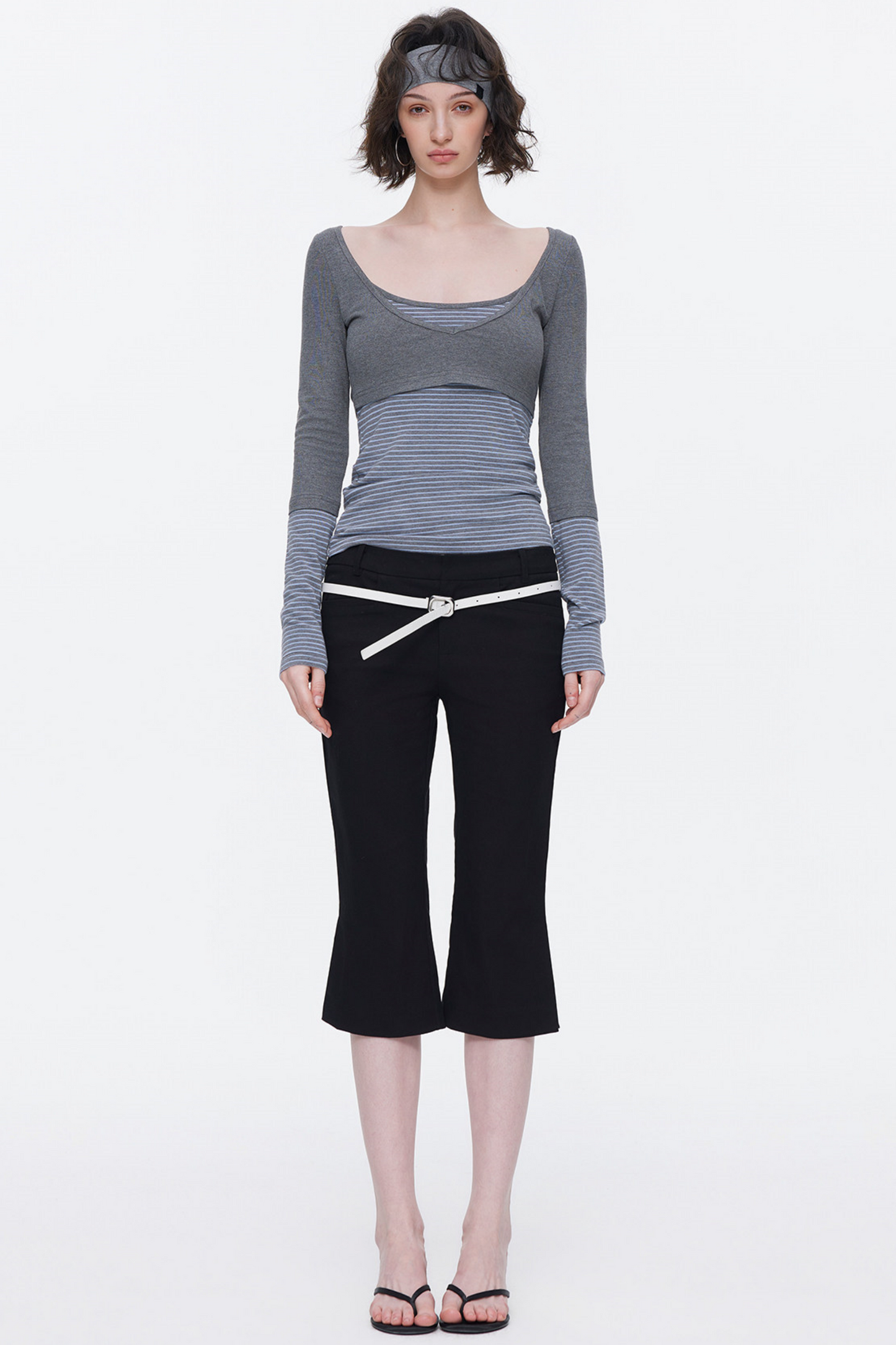 V-Neck Patchwork Striped Top