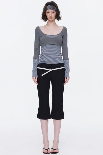 V-Neck Patchwork Striped Top