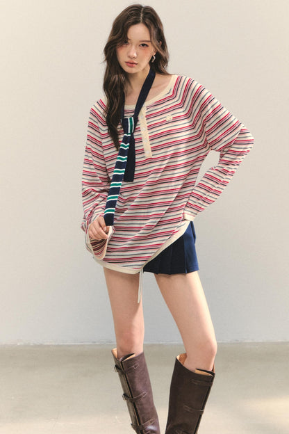 Pink Striped Knit Top