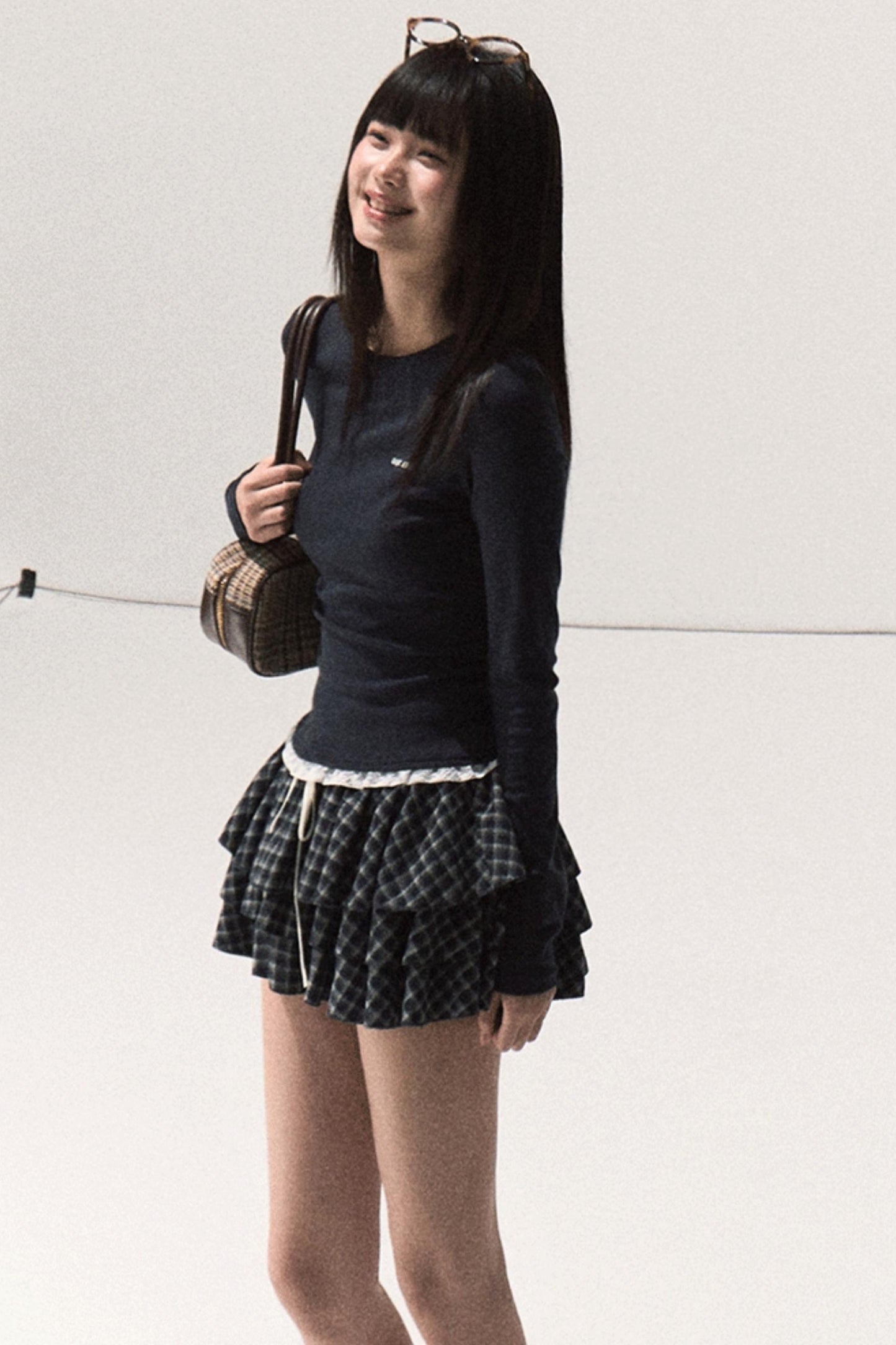 Shrine Plaid Woolen Cake A-Line Skirt