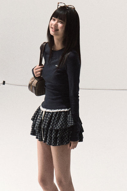 Shrine Plaid Woolen Cake A-Line Skirt