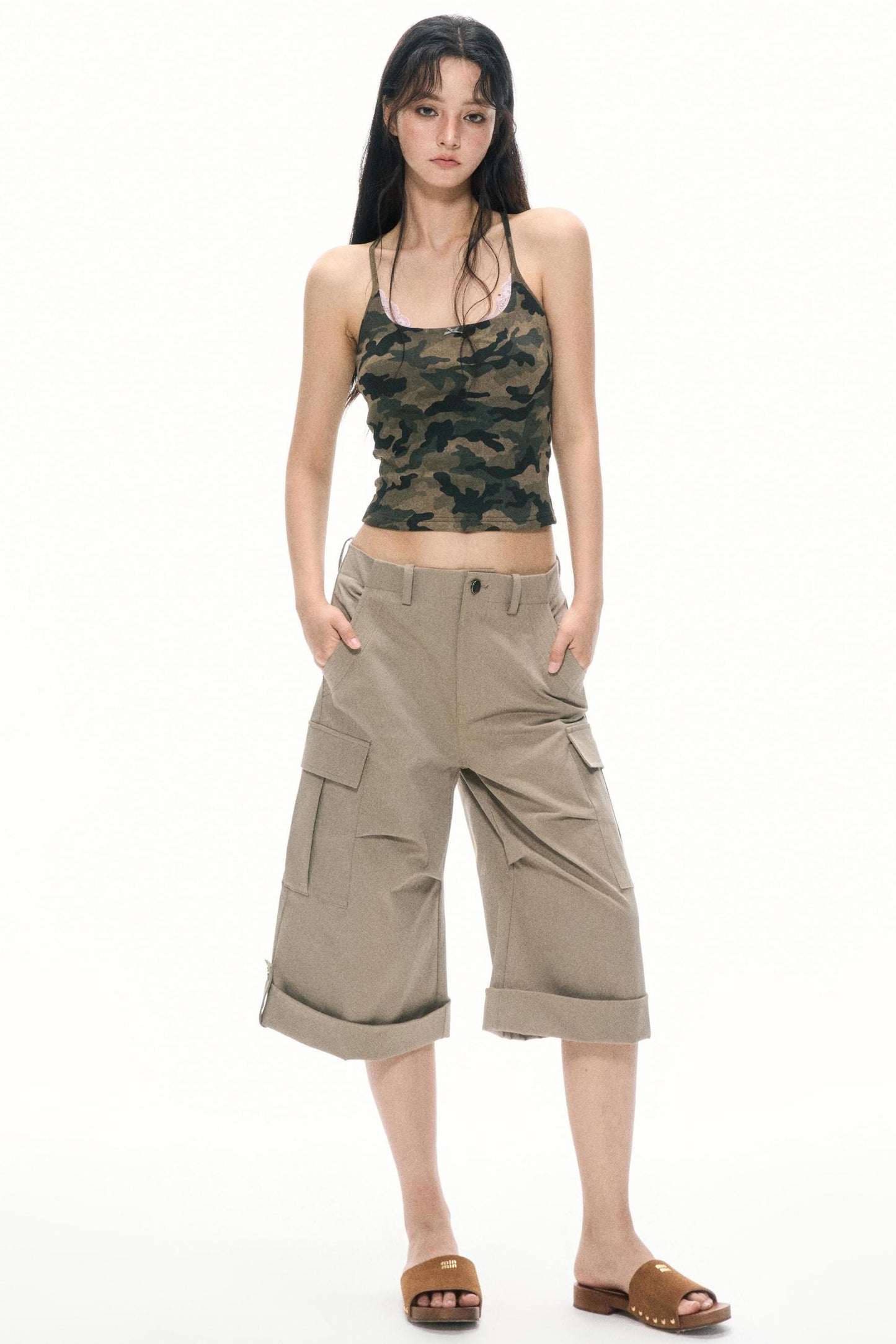 Khaki Wide-Leg Work Pants