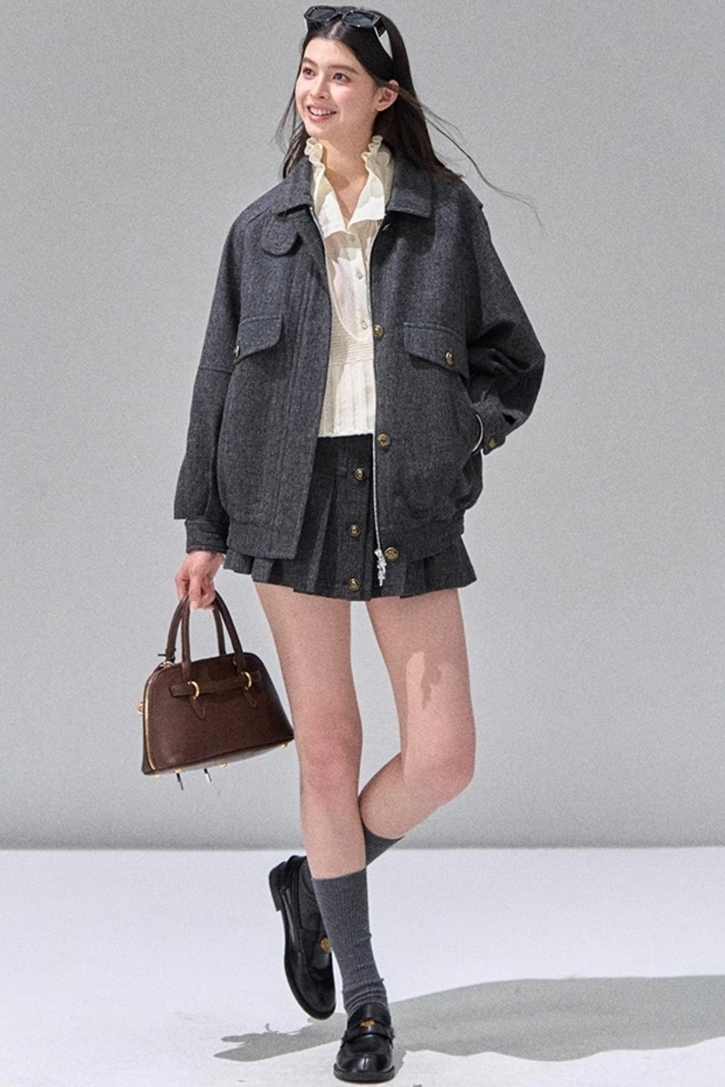 Fungus Edge Collar Drawstring Lace-up Shirt