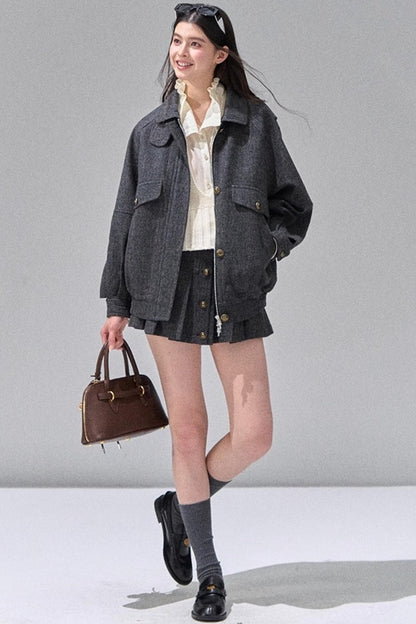 Fungus Edge Collar Drawstring Lace-up Shirt