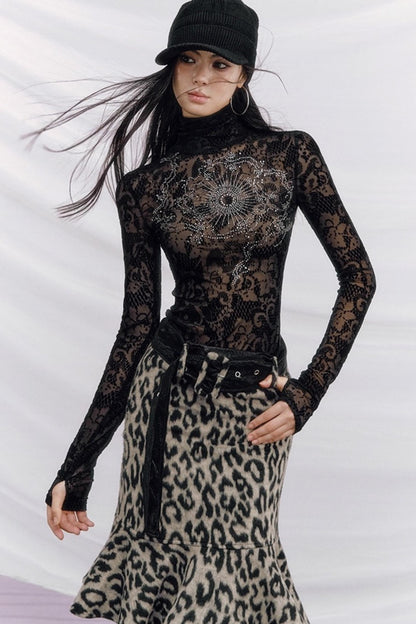 Rhinestone Velvet Jacquard Top