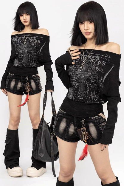 Dunkles Punk-Graffiti-Oberteil
