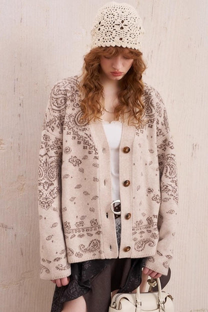 Cashew Flower V-Neck Premium Knit Cardigan