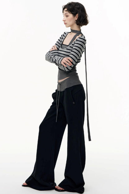 Drawstring Cotton Flared Sweatshirt Slacks