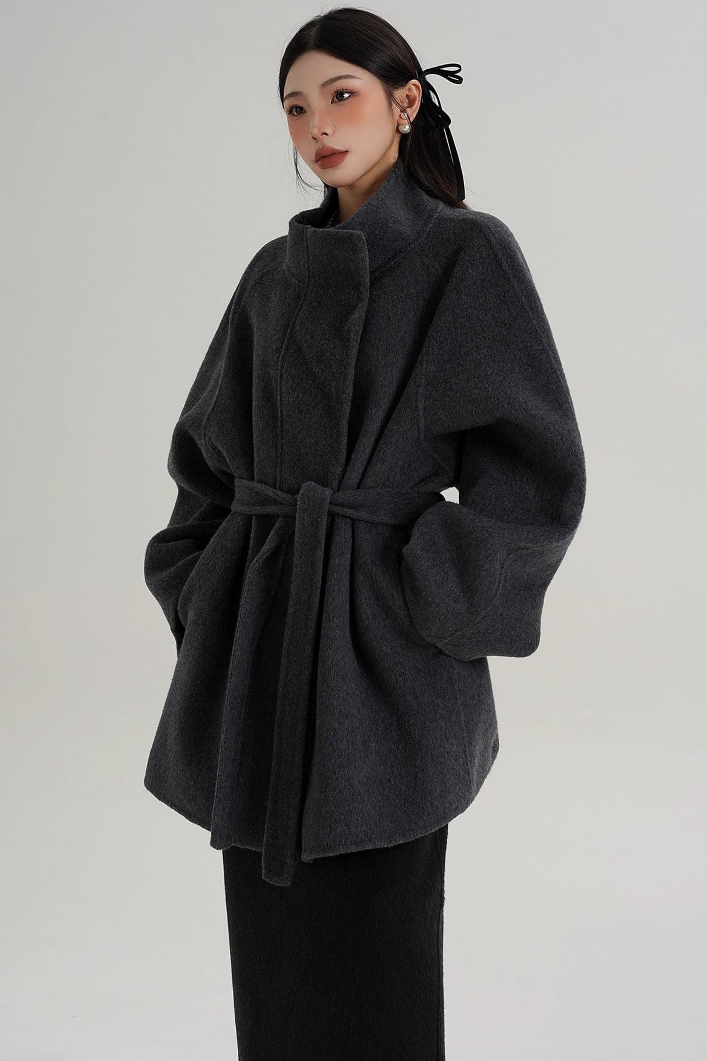 Elegant Woolen Lace-Up Coat