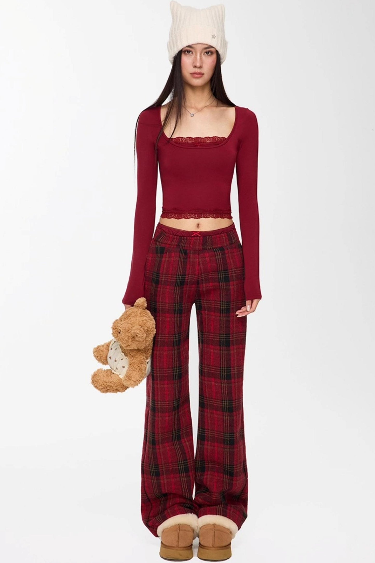 Red Winter Casual Pants