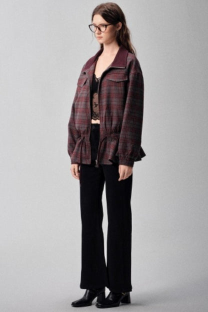 Red Plaid Autumn Waist Jacket