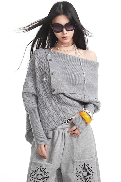 White One-Shoulder Knitted Sweater