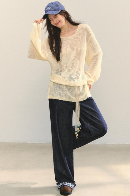 Embroidered Straight-Leg Pants