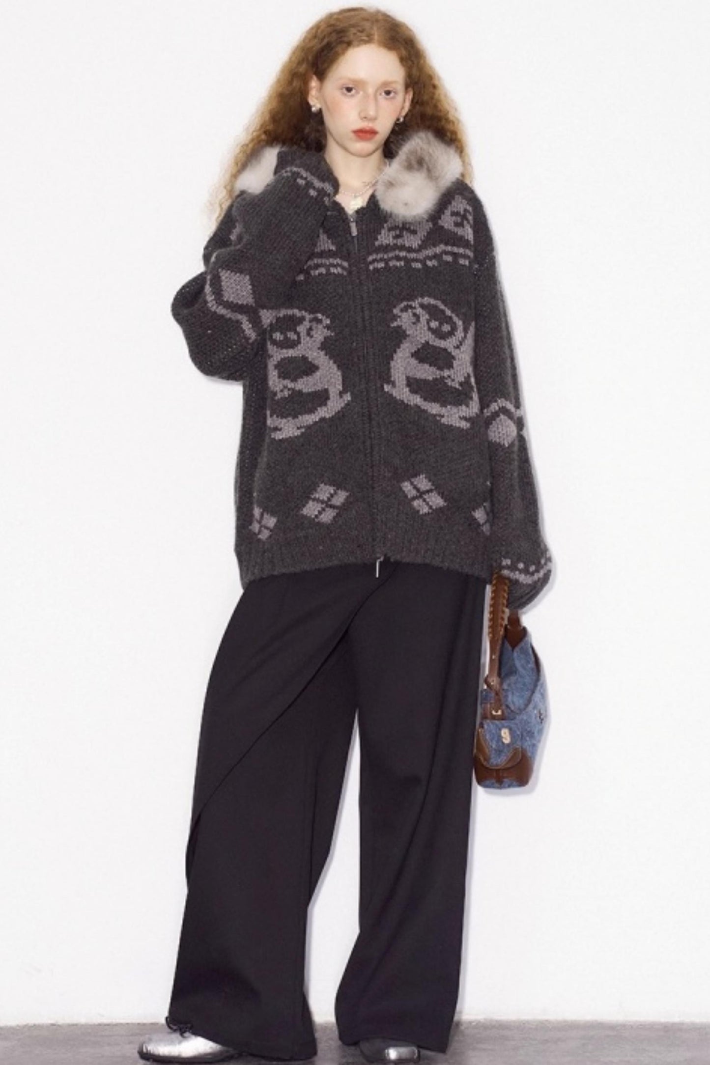 Detachable Fur Collar Knitted Cardigan