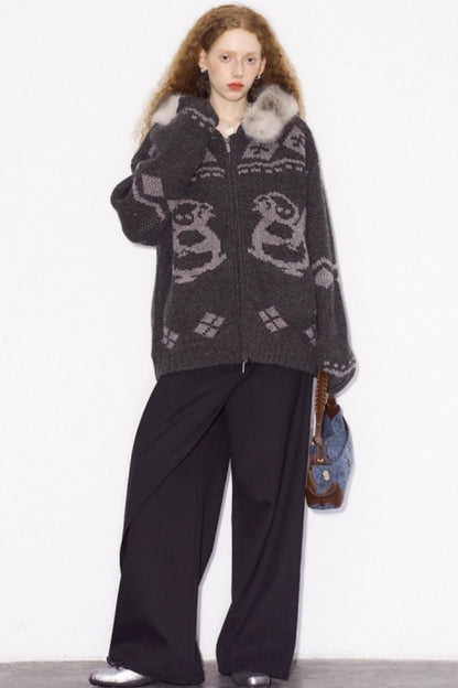 Detachable Fur Collar Knitted Cardigan