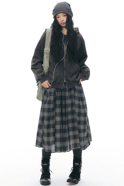 Retro Plaid Umbrella Skirt