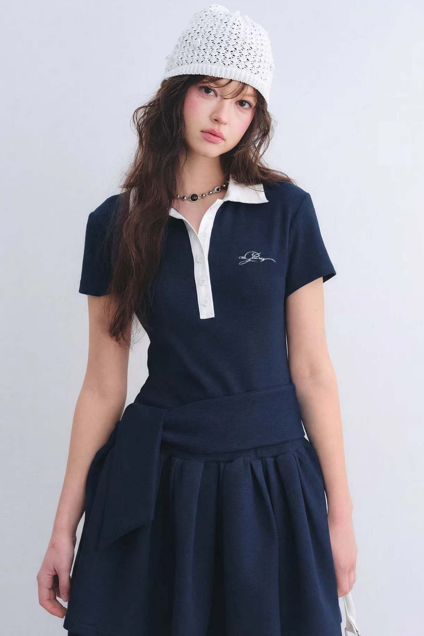 Contrasting Polo Puffy Dress