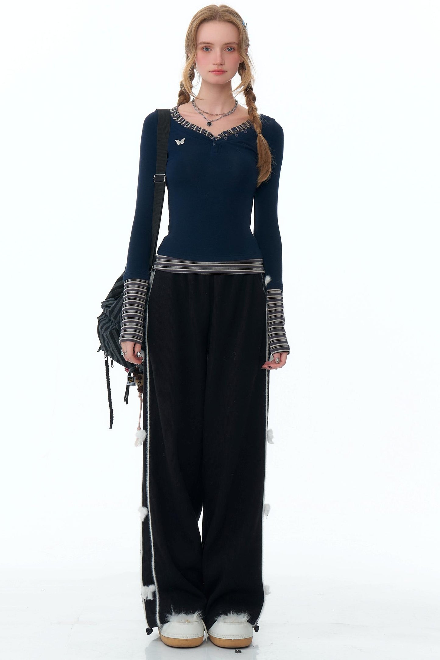 Wide-Leg Casual Velvet Sweatpants