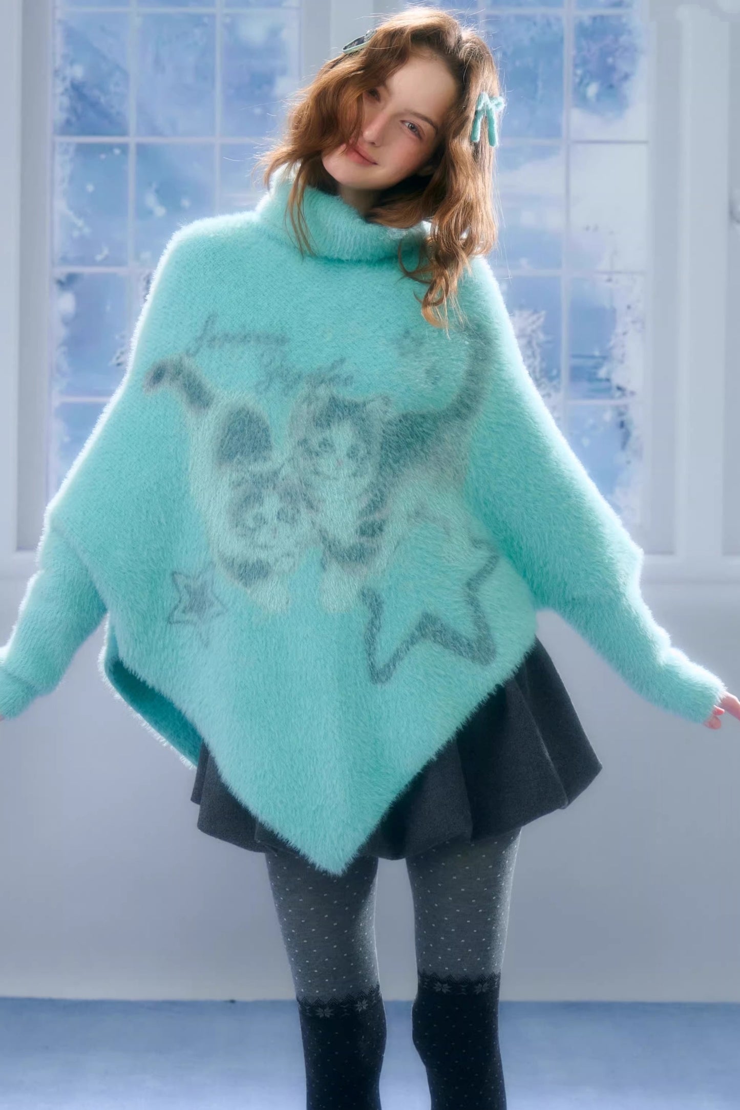 Star Painting Cat Turtleneck Sweater