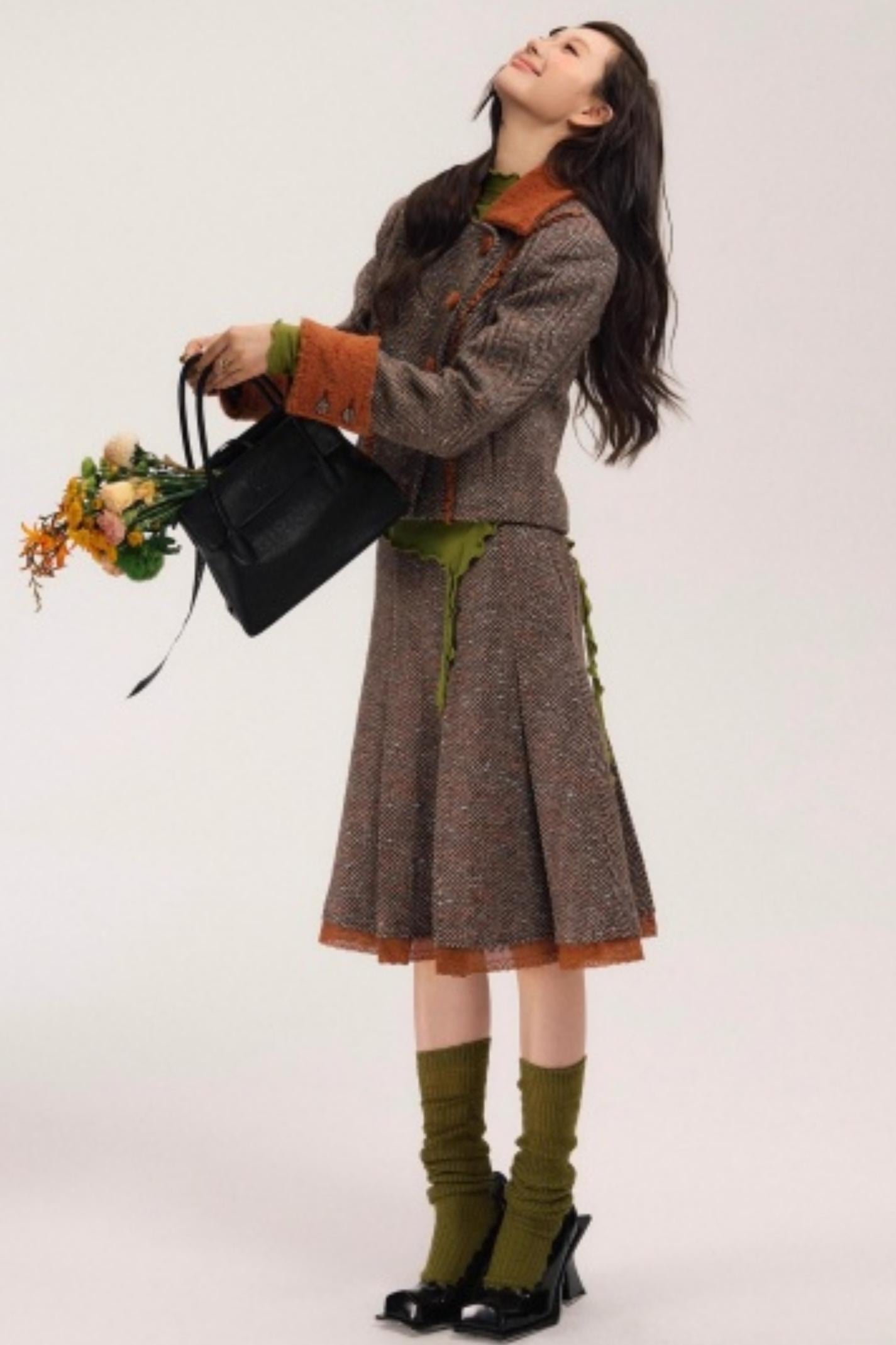 Vintage Wool Herringbone Coat Skirt Set-Up