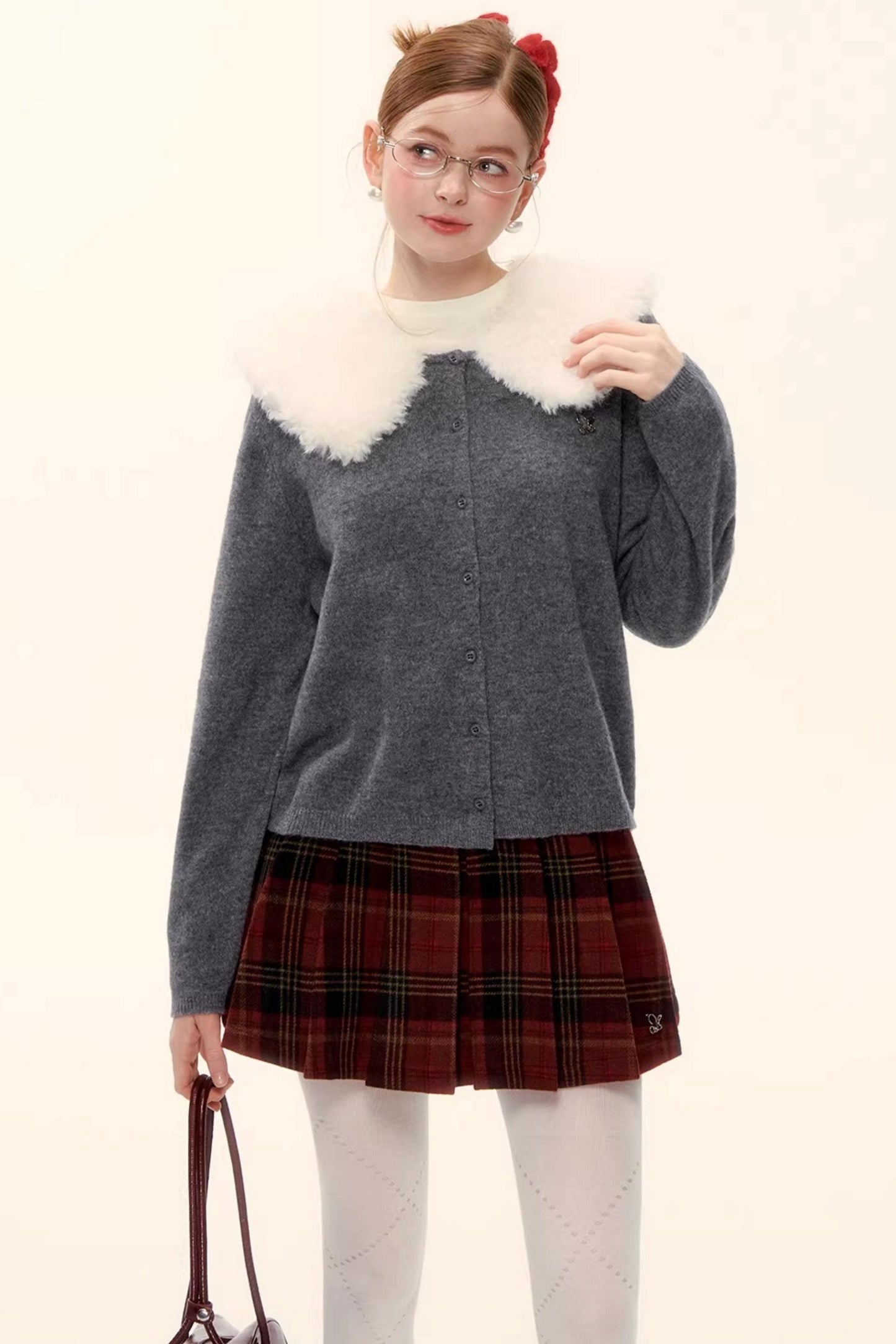 Wool Detachable Fur Collar Cardigan