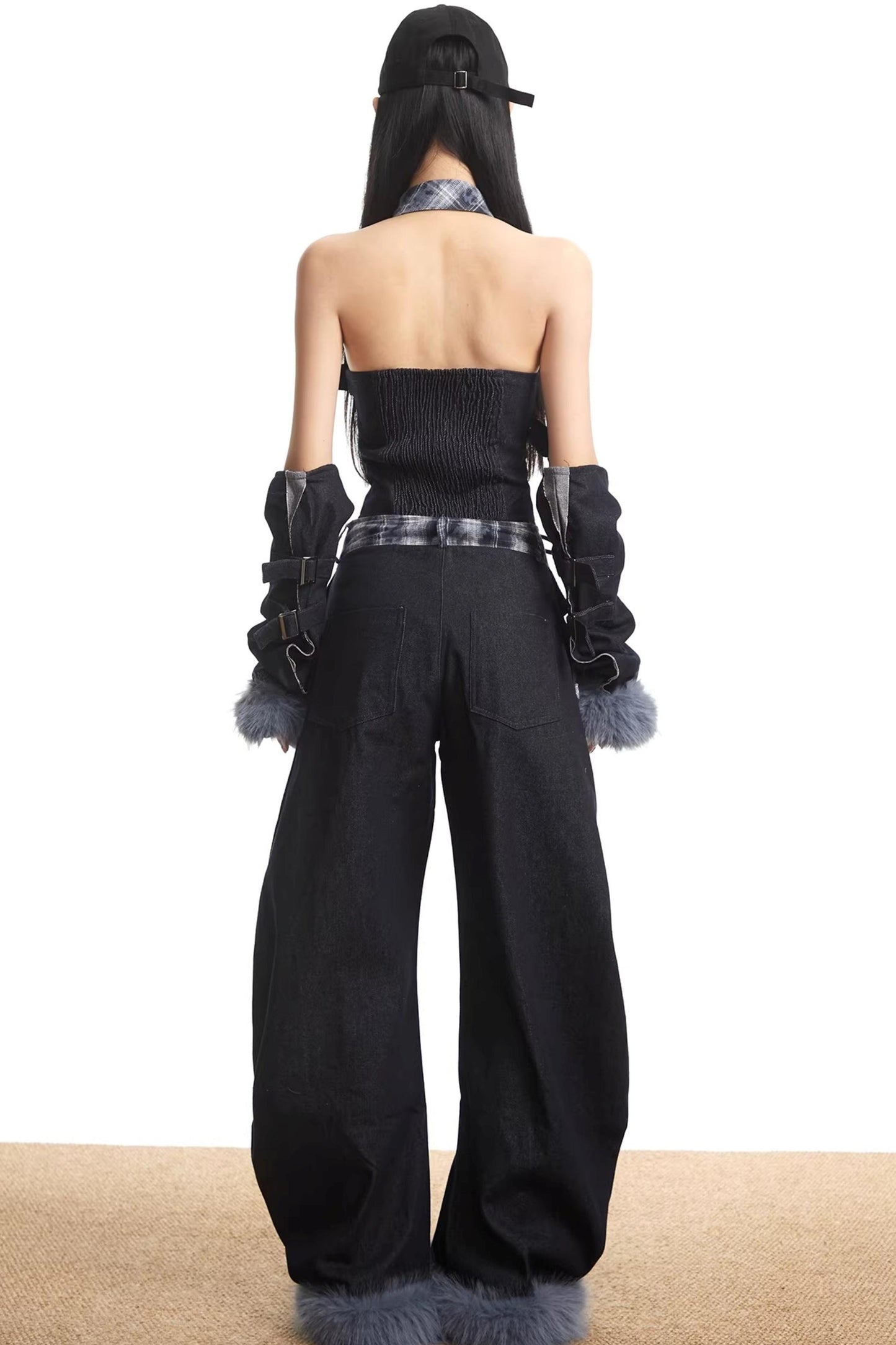 Plaid Patchwork Denim Set-Up