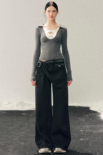 Fleece-Lined Wide-Leg Pants