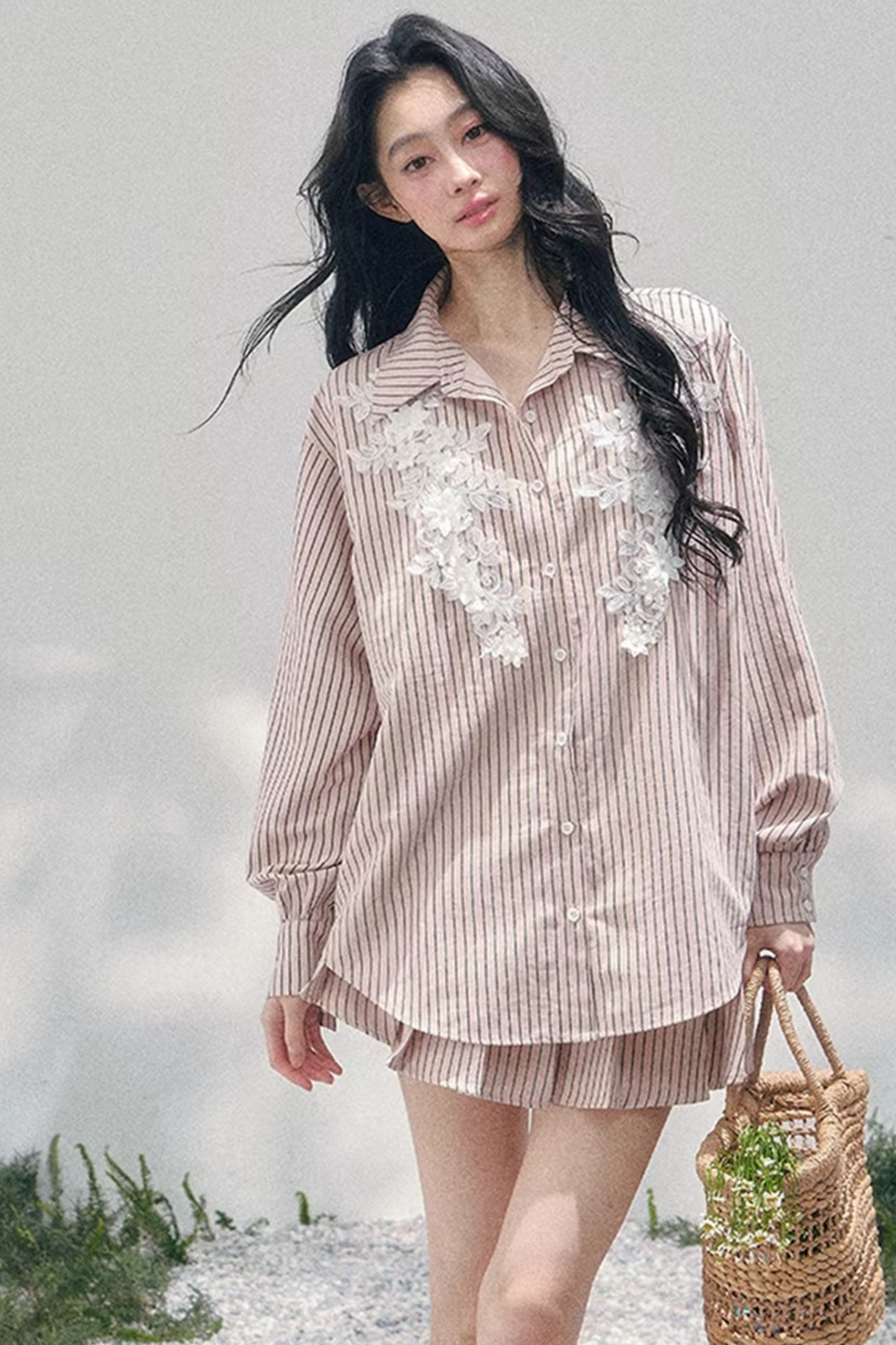 Pink Clouds Lace Shirt Skirt Set-Up