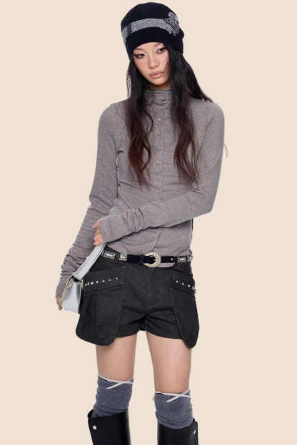 Lightweight Pleated Long-Sleeve T-Shirt