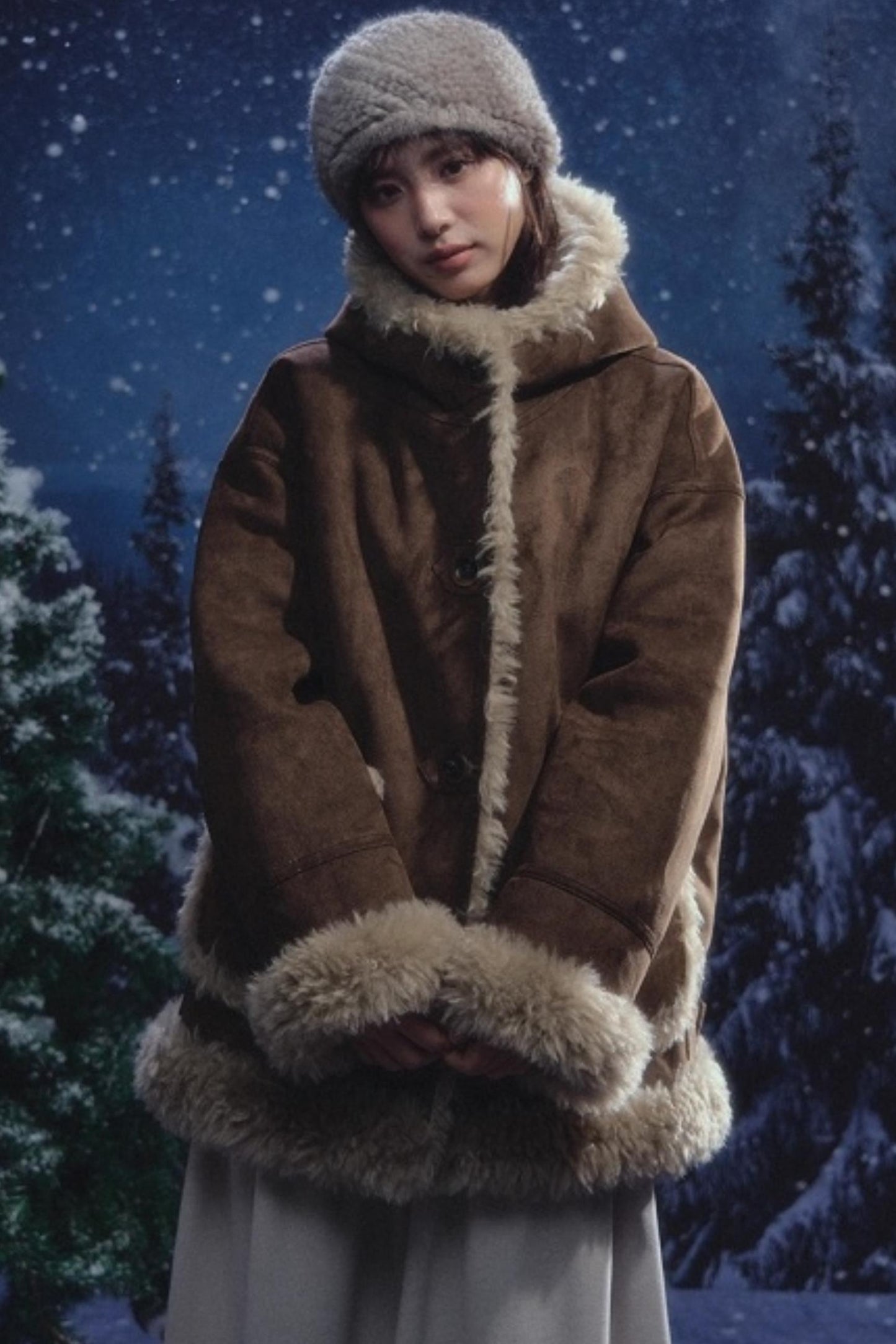 Reversible Hooded Suede Coat