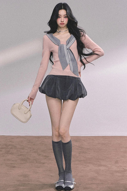 Slimming Navy Knitted Top