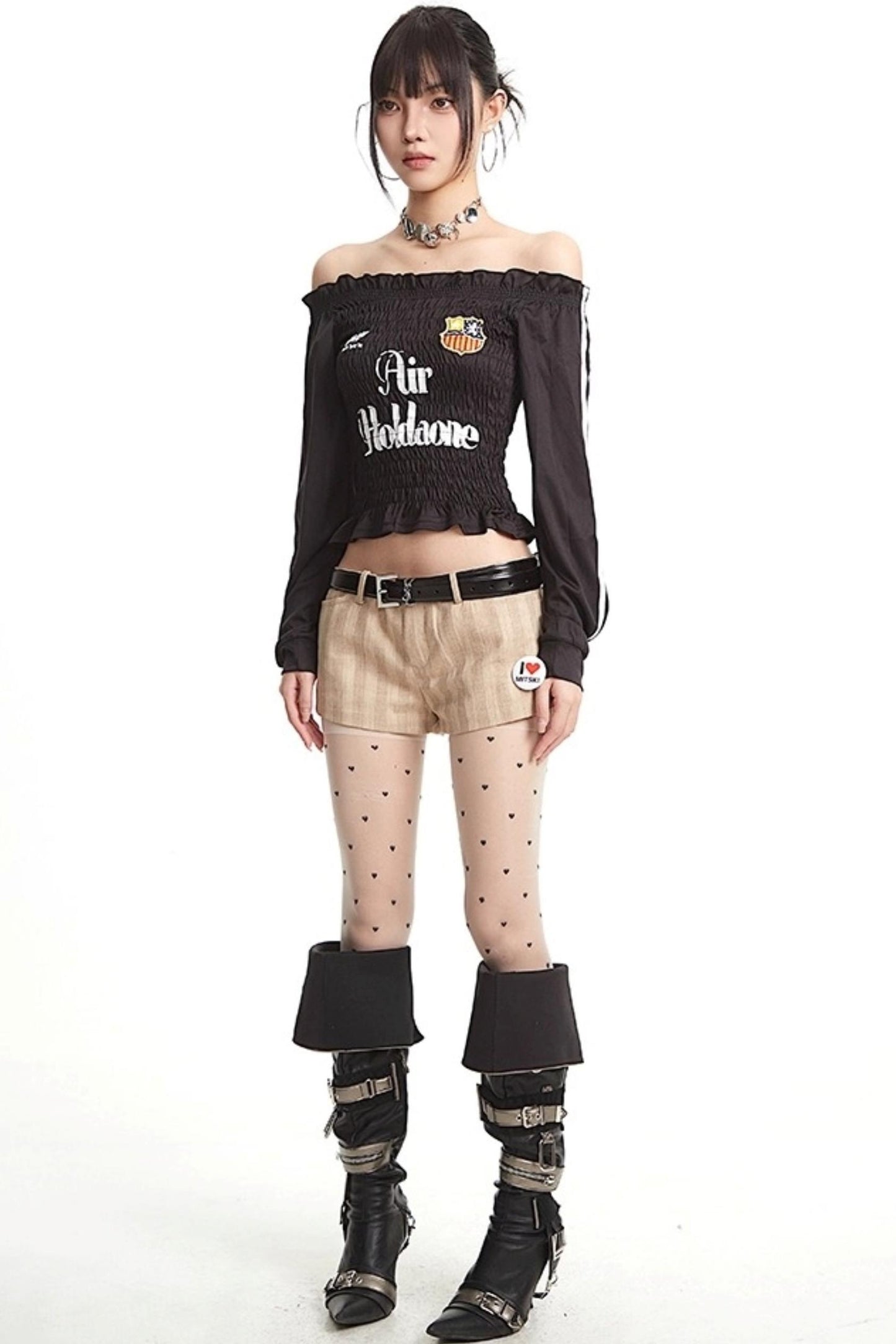 Pleats Elastic Sleeve T-Shirt