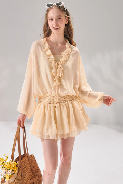 Ensemble robe en mousseline à volants et perles