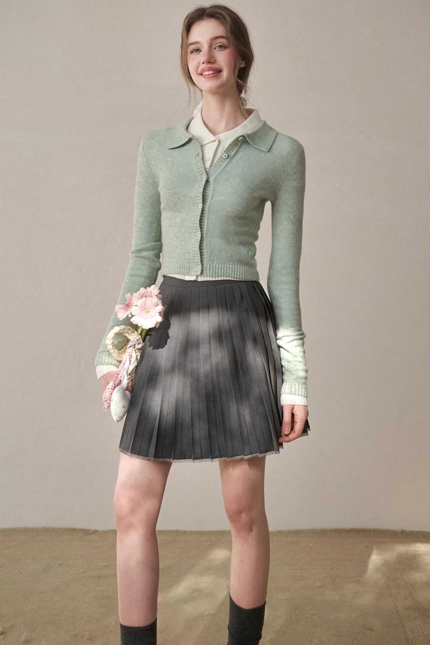 Gray Pleated Skirt