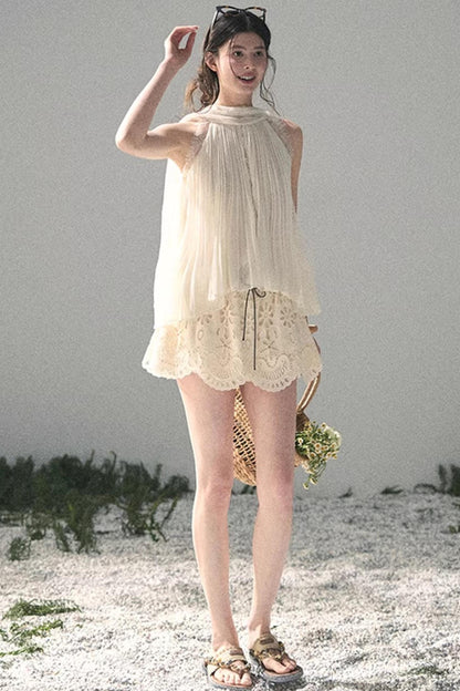 Summer Sheer Pleated Chiffon Shirt