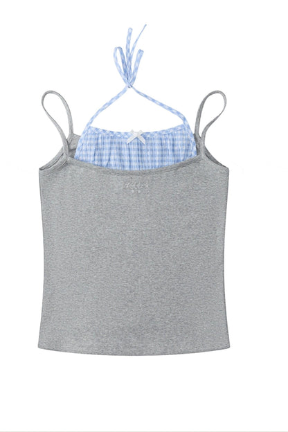 Faux Two-Strap Bow Tie Top