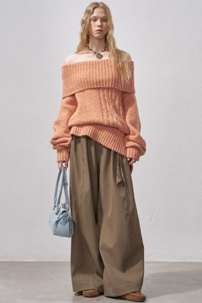 Cable-Knit Wool Off-Shoulder Sweater