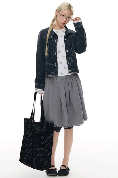 주름 크롭 스커트 셋업