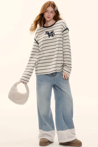 Striped Color-Blocked Crew Sweater