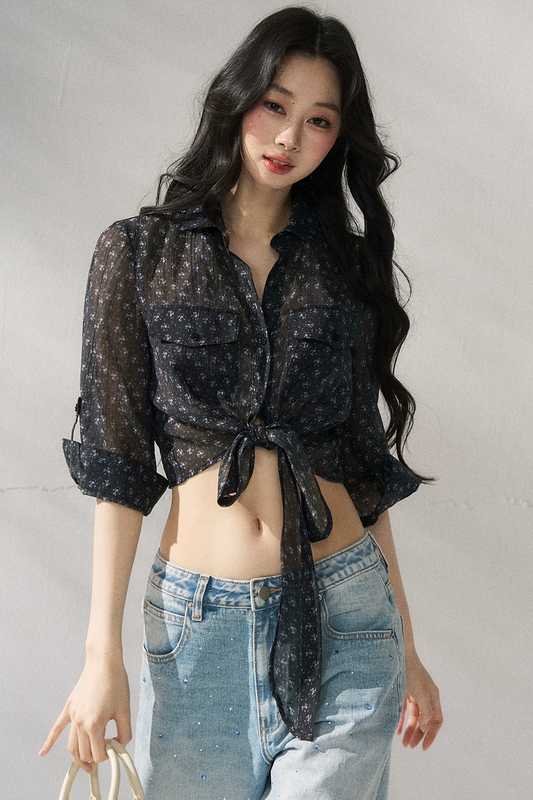 Bow Floral Slim Blouse